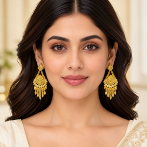Conjunto de Collar de Novia Indio, Chapado en Oro de 24K, Cobre y Latón, Colgante Largo con Pendientes, Joyería Tradicional de Boda para Mujer, Venta al Por Mayor - Product Image 3