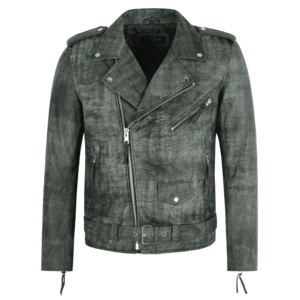 แจ็คเก็ตหนังแท้ 100% สไตล์วินเทจสำหรับผู้ชาย แบบ Crackered Waxed Leather Biker Jacket ยี่ห้อ Brando แบบซิปไขว้ สไตล์นักขี่มอเตอร์ไซค์ ซิป YKK - Product Image 1