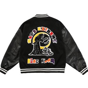 Veste Varsity Verte Homme Streetwear avec Broderie de Crânes, Col Rabattu, Coupe Classique, Automne, Coton et Polyester - Product Image 2
