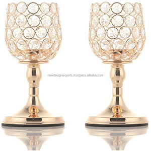 Portavelas de Cristal con Cuentas de Primera Calidad – Elegante Par de Copas Doradas para Banquete - Product Image 4