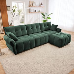 Set Divano a Tre Posti in Legno Massello con Pouf e Cuscini in Ciniglia Testurizzata ad Alta Resilienza per Soggiorno - Product Image 1