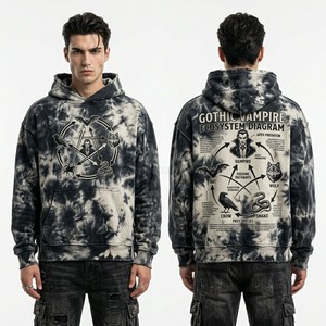 Sweat à capuche blanc épais personnalisé pour homme, style streetwear, effet vieilli, pull-over avec imprimé graphique chauve-souris origami, en molleton, fabricant - Product Image 5