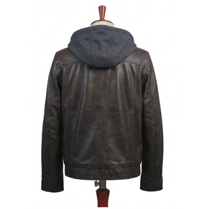 Meilleure veste en cuir avec capuche pour homme, veste en cuir PU noir avec fermeture éclair et doublure en fausse fourrure, style moto - Product Image 2
