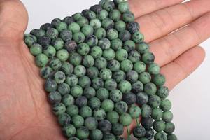 Perles de pierres précieuses en zoisite rubis naturelles, vert mat, noir, rondes, en vrac, pour la fabrication de bijoux, bracelet, bricolage - Product Image 2