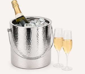 Wholesale Double Wall Stainless Steel <b>Ice</b> Bucket Hammered Wine Chiller Bucket Metal Champagne <b>Cooler</b> Tub with Handle <b>for</b> Bar - Product Image 2