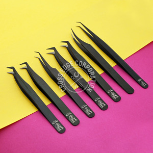 Best Eyelash extension Tweezers fiber tip lash Tweezer for Lashes Black Color tool 90 Degree Best Ey Lash Manufacture Tweezer - Product Image 1