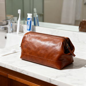 Manufacturer OEM/ODM Premium Dopp Kit Travel Bag Personalized Custom <b>Real</b> <b>Leather</b> Zipper Candy Wash Large Soft Handle Men Daily - Product Image 4