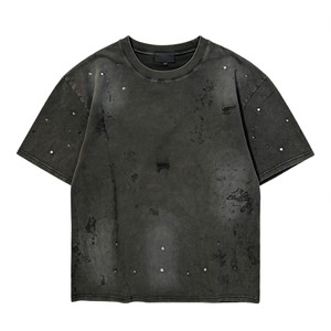 Camiseta Negra Oversize de Hombre con Pedrería, Estilo Urbano, Cuello Redondo, Manga Corta, Tejido Jersey - Tendencia Actual - Product Image 1