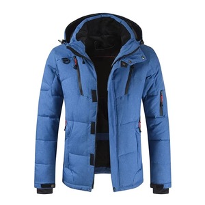 Veste matelassée technique bleue personnalisée pour homme, vente en gros, à capuche, multi-poches, manteau bulle chaud rembourré, veste d'extérieur d'hiver, OEM - Product Image 1