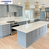 Meubles de cuisine modulaires GIVANSSIE personnalisés, écologiques, résistants à l'eau, style ferme américaine, bleu clair, chêne massif, avec îlot