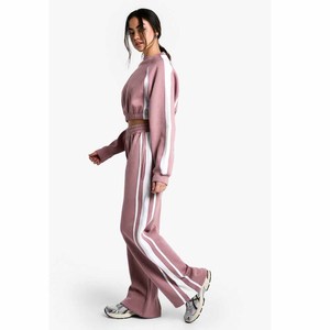 Ensemble de survêtement deux pièces pour femme, manches longues, col rond, coupe ample, sweat-shirt sportif, pantalon de jogging avec bande latérale, tissu polaire - Product Image 5