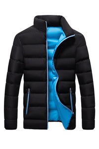 Men's Black Puffer Jacket Stand Collar Zipper Closure Windproof Thick Polyester Winter Casual <b>Coat</b> <b>with</b> Red Lining and Pockets - Product Image 4