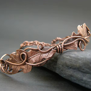 Handmade Oak Leaf <b>Copper</b> <b>Bangle</b>: Adjustable Wire Wrapped Bracelet - Product Image 1