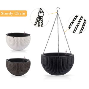 <b>Large</b> 13.4 Inch Self-Watering Rattan Inspired Hanging Planter Root Rot Resistant Water Storage Water Hanging <b>Baskets</b> Accessory - Product Image 3
