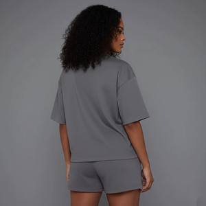 Ensemble haut et short formel en tricot pour femme, coupe classique, avec col rond, design à empiècements, détails boutonnés, séchage rapide, 100% coton pour l'été - Product Image 6