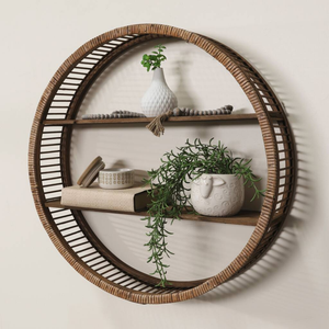 Natural Rattan Bamboo Round Wall <b>Shelf</b> Decorative Storage Organizer for Restaurant Spa and Hotel Display Wholesale - Product Image 1