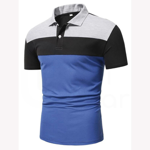 Polo pour homme à blocs de couleur, manches courtes, tricoté, respirant, décontracté, bleu, noir, gris - Product Image 1