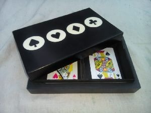 Black Rectangle Resin Poker Playing Card <b>Box</b> with Playing Card Suit Design Yellow Panel Resin Inlay Storage Case for Neatening - Product Image 6