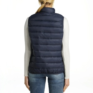 Chaleco Acolchado de Punto Azul Marino para Mujer con Cuello Alto y Cierre de Cremallera, Ropa Exterior Casual Resistente al Viento - Product Image 3