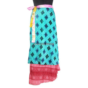 Falda Larga Envolvente Mágica de Seda Estampada Estilo Hippie, Sari Indio Vintage de Seda de 2 Capas Reversible - Product Image 6