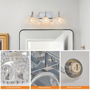 Elegante finitura Nickel spazzolato a 3 luci in cristallo Vintage per bagno con tonalità di vetro trasparente per apparecchi a specchio - Product Image 5
