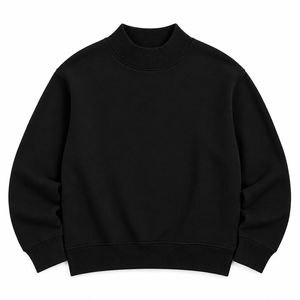 Factory Made <b>Women's</b> Oversized Blank Mock Neck Pullover Sweatshirt Winter <b>Fleece</b> <b>Black</b> Breathable Eco-Friendly Quick Dry - Product Image 1