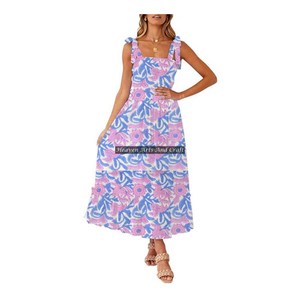 Vestido bohemio estampado para mujer, vestido hippie boho gitano con tirantes finos, vestido de fiesta para mujer con tirantes finos y capas de algodón - Product Image 1
