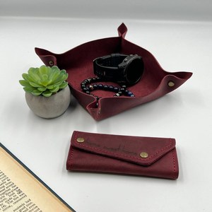 Dual Tone Genuine Leather Tray Stylish Two Color Office <b>Desk</b> Catchall Custom Logo Real Cowhide Tray GLTY-0076 - Product Image 4