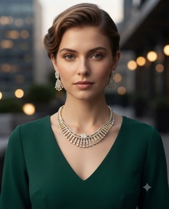 Parure de bijoux plaquée bicolore avec collier en diamant américain taille radiant et boucles d'oreilles assorties, style ethnique pour soirée, vente en gros - Product Image 6