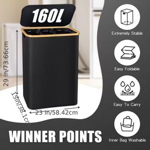 42.27 Gallon Extra Large <b>Laundry</b> Hamper 3-Section Sorter Removable <b>Mesh</b> <b>Bags</b> Pre-Sorted Labels Heavy Duty Fabric Bamboo <b>Laundry</b> - Product Image 3