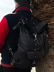 Ergonomic Leather <b>Roll</b> <b>Top</b> <b>Backpack</b> S-Curve Shoulder Straps Rucksack For Comfort Large Travel Bag LRTB-0195 - Product Image 5