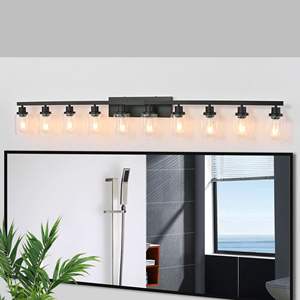 Éclairage de salle de bain moderne noir mat à 10 lumières, miroir de 65,4 pouces avec luminaires muraux en fer noir pour chambre à coucher et salon - Product Image 4