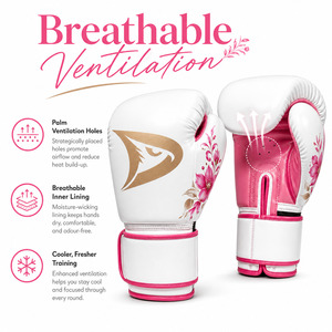 Gants de boxe personnalisés en gros pour femmes, en cuir PU floral blanc et rose de qualité supérieure, pour Muay Thai, Kickboxing, Sparring et Entraînement - Product Image 4