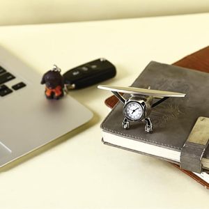 Aeroplane Miniature Table <b>Clock</b> Paper Weight Vintage Analog <b>Desk</b> <b>Clock</b> Roman Numerals Home Office Corporate Gift - Product Image 2