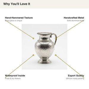 Handmade Brass & Stainless Steel Flower <b>Vase</b> (28cm) for Home Decor Hotels Weddings-<b>Unique</b> Hammered Design - Product Image 6