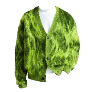 Green Mohair Knitted <b>Cardigan</b> <b>Men's</b> Full Sleeve Solid Color Button Closure Autumn Sweater Thick Warm Style - Product Image 4