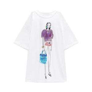 Camiseta Blanca Oversize para Mujer, con Estampado de Moda Hecho a Mano, Hombros Caídos, Cuello Redondo, Corte Holgado, Estilo Primavera-Verano - Product Image 1