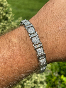 Pulsera de Cadena con Eslabones Chapada en Rodio para Hombre, con Diamantes Redondos en Engaste de Canal, Joyería de Estilo Clásico, Regalo - Product Image 3
