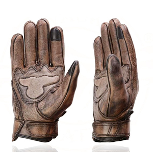 Samroz Sports Men's Perforated Leather Full Finger Motorcycle Hand <b>Gloves</b> W/Breathable ‘Open Knuckle - Product Image 3