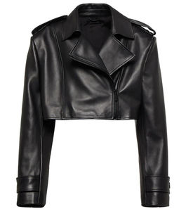 Blouson biker pour femme en satin, coupe courte, à revers, avec logo personnalisé, épaules structurées et fermeture éclair - Product Image 1
