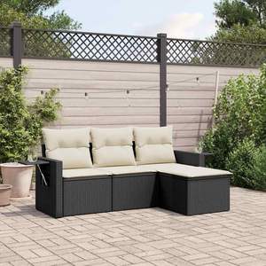 Juego de Sofás de Jardín de 4 Piezas, Ratán PE Negro con Acero con Recubrimiento en Polvo, Muebles de Jardín Duraderos y Elegantes - Product Image 1