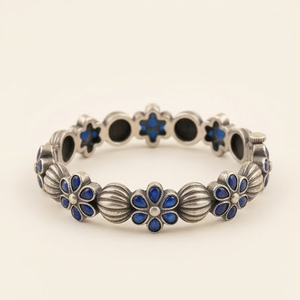 DIVYORO Women's Blue Flower Oxidized Silver Plated <b>Copper</b> Alloy Bangles with KADA Design for Party Occasions - Product Image 1