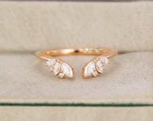 Open Vintage Marquise Moissanite Wedding Band Marquise-Cut Moissanite Open Wedding Band Minimalist Marquise-Cut Wedding Band - Product Image 2