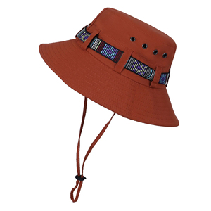 Black Canvas Bucket <b>Hat</b> With Colorful Striped Embroidery Adjustable Strap Unisex Outdoor Spring Summer Casual Style - Product Image 6