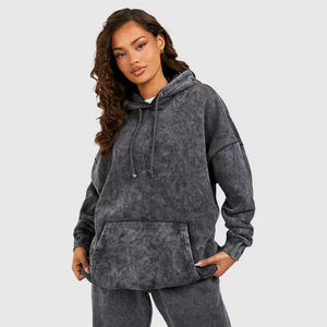 Sudadera con Capucha Extra Grande para Mujer, Color Sólido, Mezcla de Algodón, Tejido de Punto, Manga Larga, Transpirable, para Otoño, con Bolsillos - Product Image 1