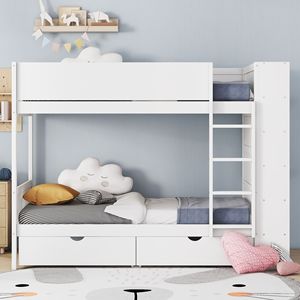 Lit superposé blanc double avec 2 tiroirs et armoire multi-niveaux pour enfants - Product Image 2