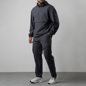 Custom Half Zip Windbreaker <b>Tracksuit</b> for Men Breathable Lightweight Woven Nylon Hooded with Windproof Feature <b>Plain</b> Blank Set - Product Image 1