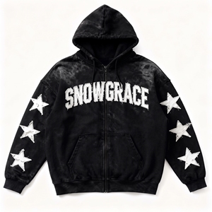 Sudadera con Capucha y Cremallera Snowgrace para Hombre, Estilo Urbano, Felpa, Corte Holgado, Diseño con Estampado de Estrellas Negras para Invierno - Product Image 1