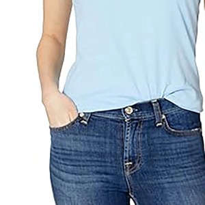 T-shirts personnalisés pour femmes, coupe ajustée, col en V, manches courtes, en coton respirant, unis, décontractés, sportifs, pour l'été - Product Image 4