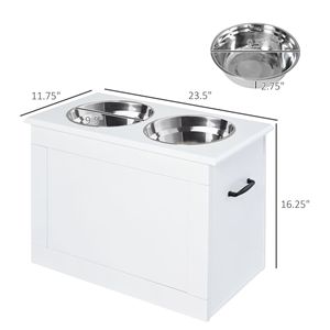 Stazione da pranzo per animali domestici rialzata bianca con ciotole in acciaio per alimenti per grandi cuccioli e mangiatoie e ciotole per animali domestici - Product Image 3